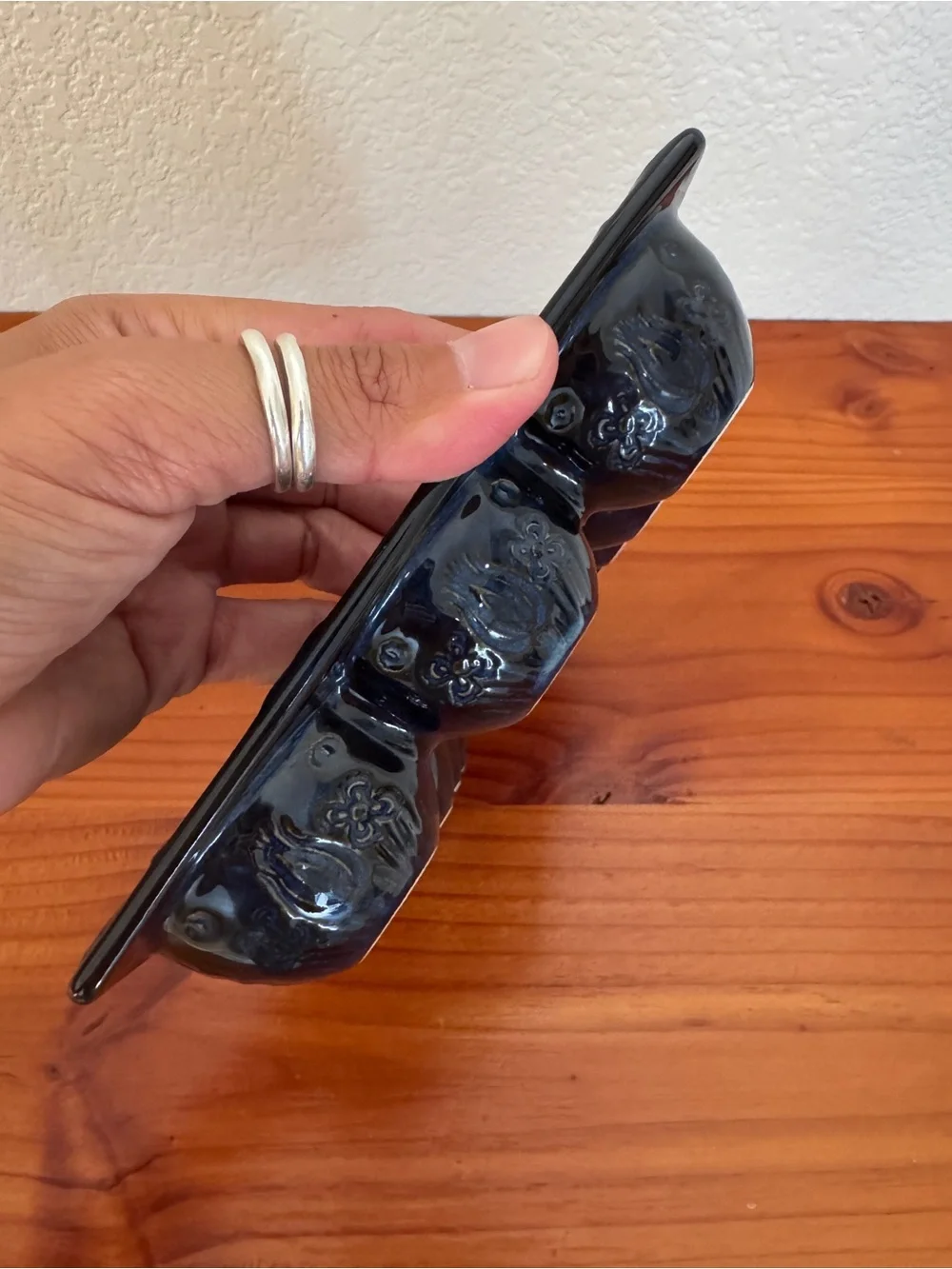 Anthropologie Egg Holder - Deep Navy, Floral Details